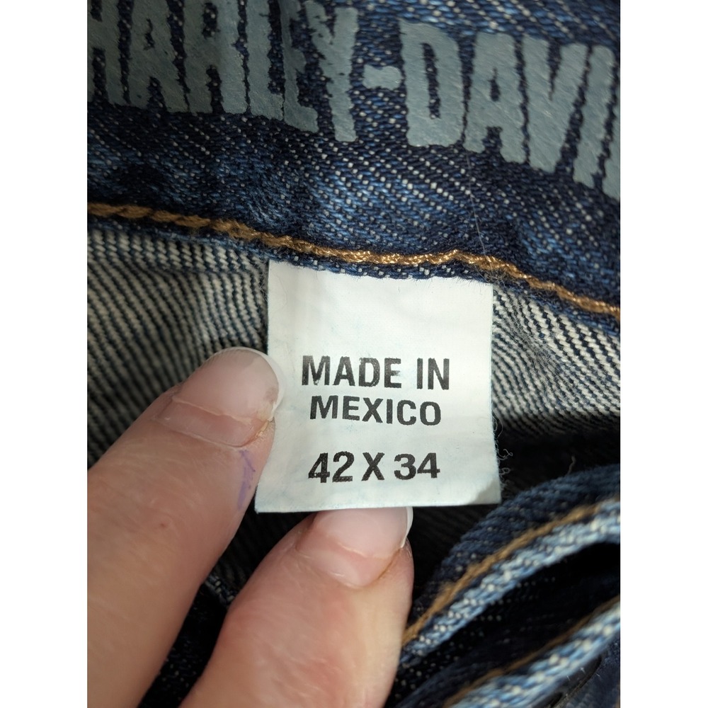 Harley-Davidson Mens Straight Leg Indigo Blue Denim Jeans 42x34 Biker Rider - Picture 3 of 7